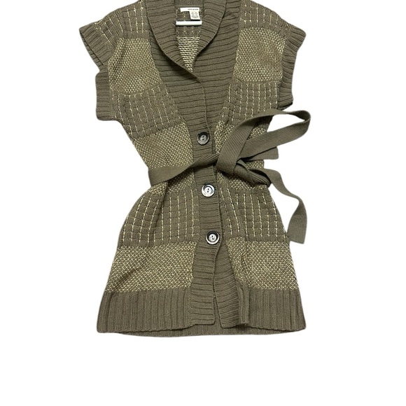 DKNY Jeans vintage XS Y2K short sleeved wool/poly blend long belted cardigan - Picture 2 of 10